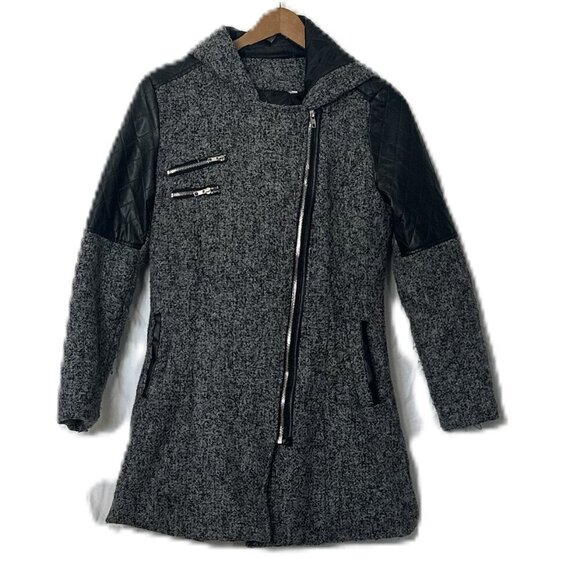 Jackets & Blazers - Heavy Spring or Fall Coat Gray With Black Pockets Zip Closure With a Hood